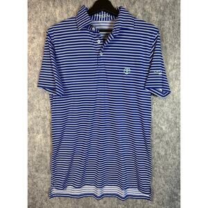 Draddy Sport Mens Blue Striped Small Golf Performance Polo MADE IN USA